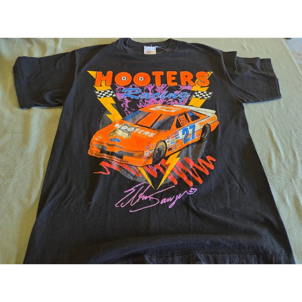 Vintage 1995 Hooters Racing Elton Sawyer #27 Ford Thunderbird T-Shirt Mens L